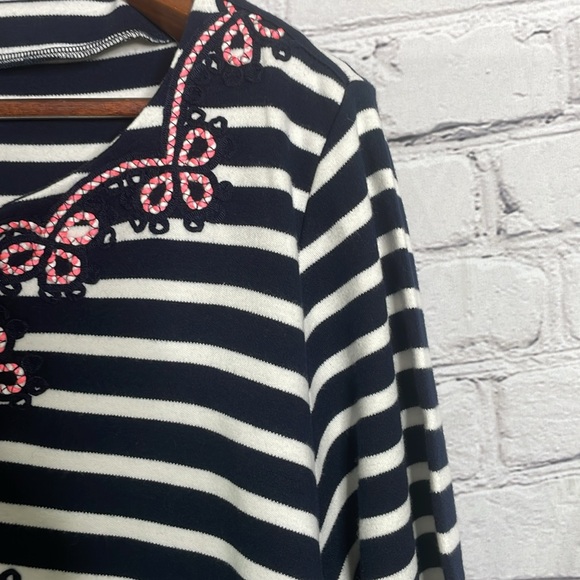 Talbots Woman’s Navy Striped Embellished V-Neck Long Sleeve Dress Size 2X New - Picture 9 of 16